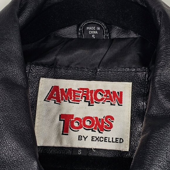 Vintage Y2K American Toons Betty Boop Mens Small Black Leather Bomber Jacket - Picture 10 of 14